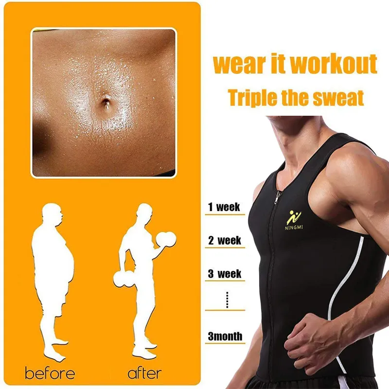 NINGMI Gym Shirt Compression Tank Top Men Neoprene Sauna Waist Trainer Body Shaper Fitness Tights Modeling Belt Sports Top Vest