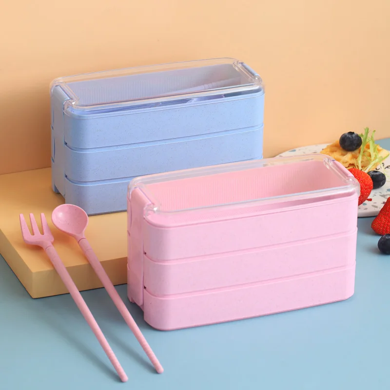 3 слоя с столовыми приборами Bento Box экологичный Ланч бокс новый контейнер для