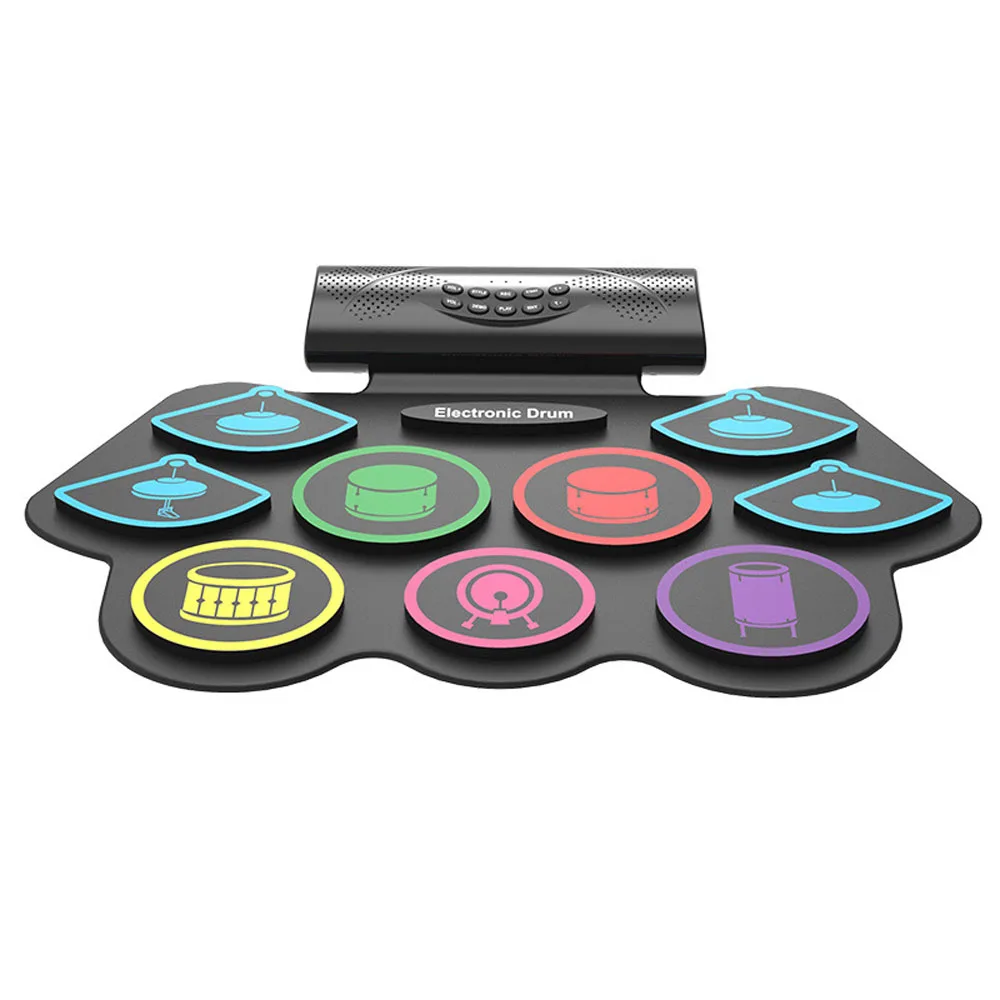 

Protable USB Roll-Up Silicone Drum Set Portable BT Electronic Drum Kit 9 Drum Pads with Drumsticks Foot Pedals for Beginners