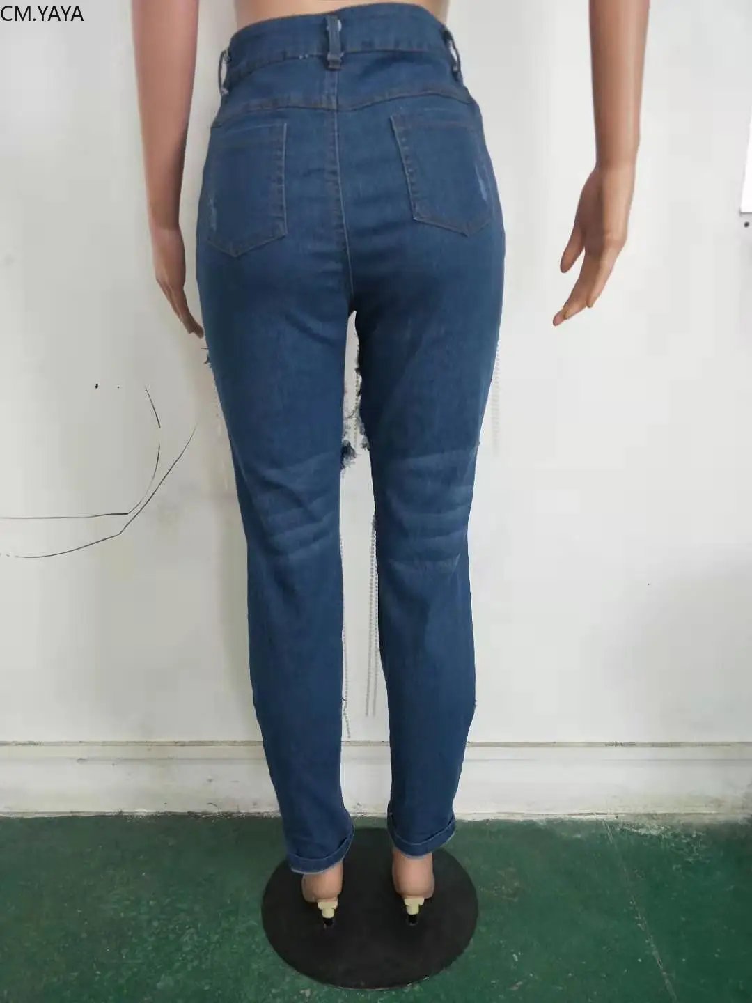 GL зимние джинсовые брюки женские Ретро рваные джинсы жемчуг с отверстиями