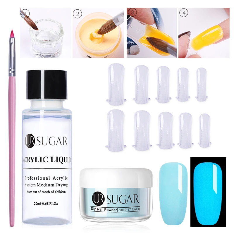 Extension Set 7 UR SUGAR, 5 мл, светящийся набор порошка для ногтей, для вырезания, удлинение французских ногтей, полимерный порошок, градиент, растут в темноте, украшение - Цвет: Extension Set 7