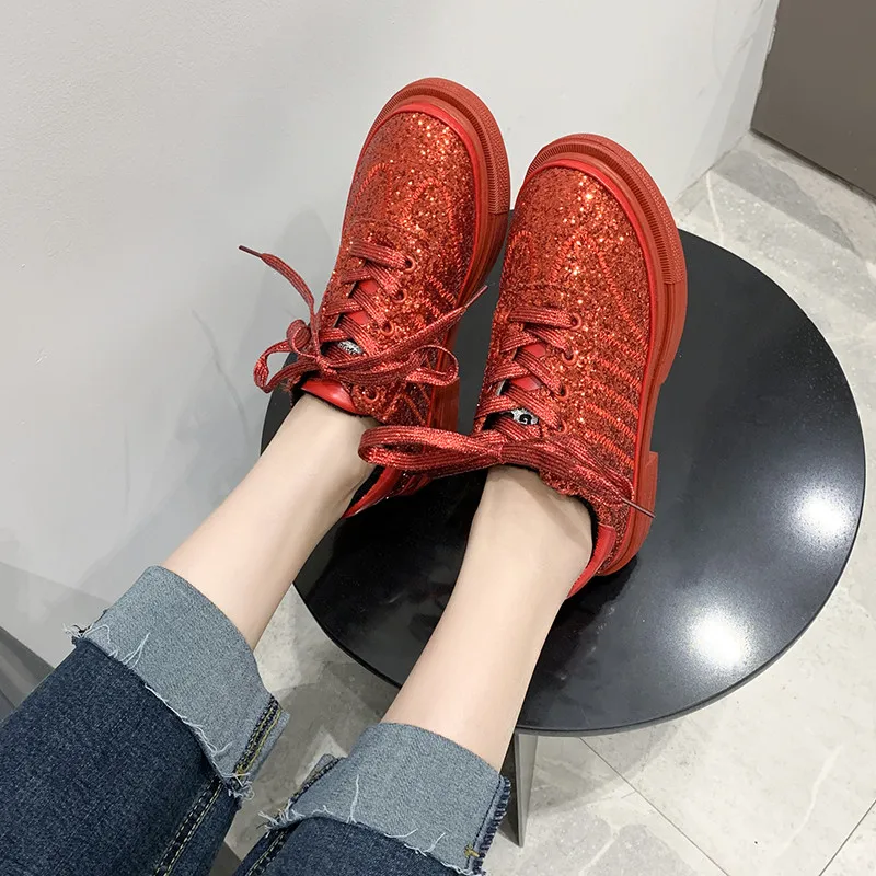 Женские кроссовки с золотыми блестками блестящие Блестящие модные Лоферы туфли