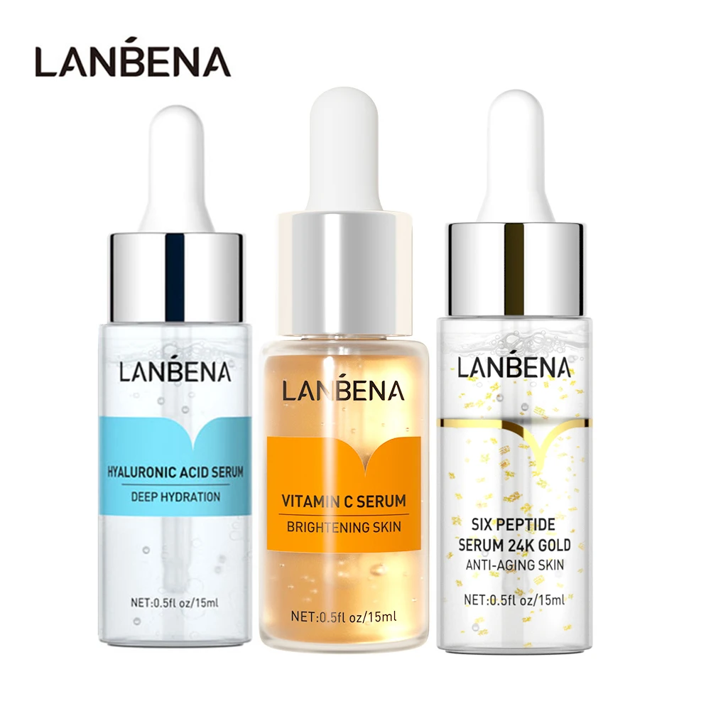 

LANBENA Vitamin C Hyaluronic Acid 24K Gold Six Peptides Serum Anti-Aging Moisturizing Shrink Pore Lift Firming Skin Glossy Face