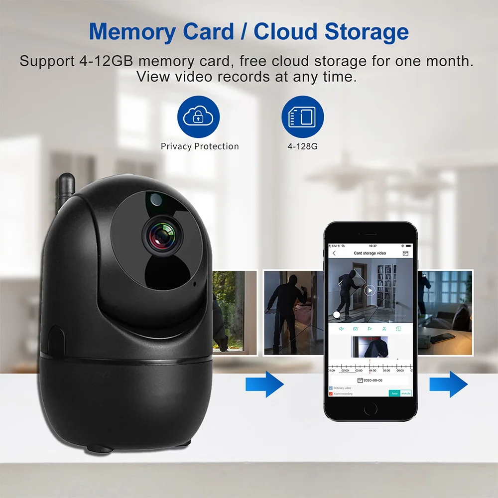 

IP Camera Wifi 1080P 64GB Home Security Surveillance Auto Tracking Night Vision Two Way Audio Wireless CCTV Camera Black