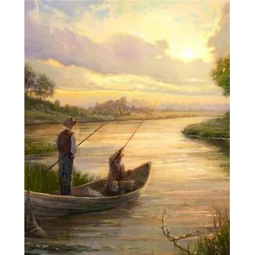 

Diamond Painting 5D DIY Square/Round Diamond Figure Painting Boat Fishing People Beautiful Pictures Cross Stitch Decor Art TX881