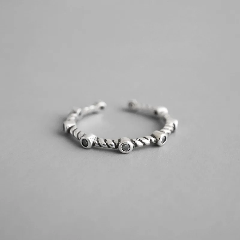 Vintage s925 sterling Silver Ring with white crystal rhinestone adjustone Rings for women gift |