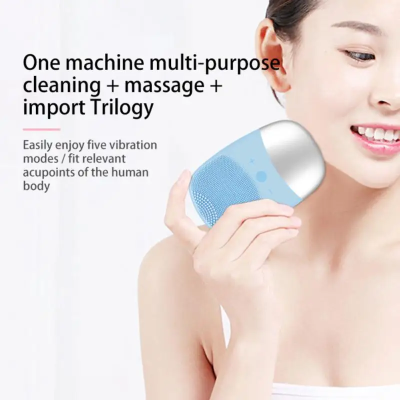 

Silicone Electric Facial Cleansing Brush Sonic Face Cleanser Cleansing Skin Mini Washing Massager Brush Rechargeable
