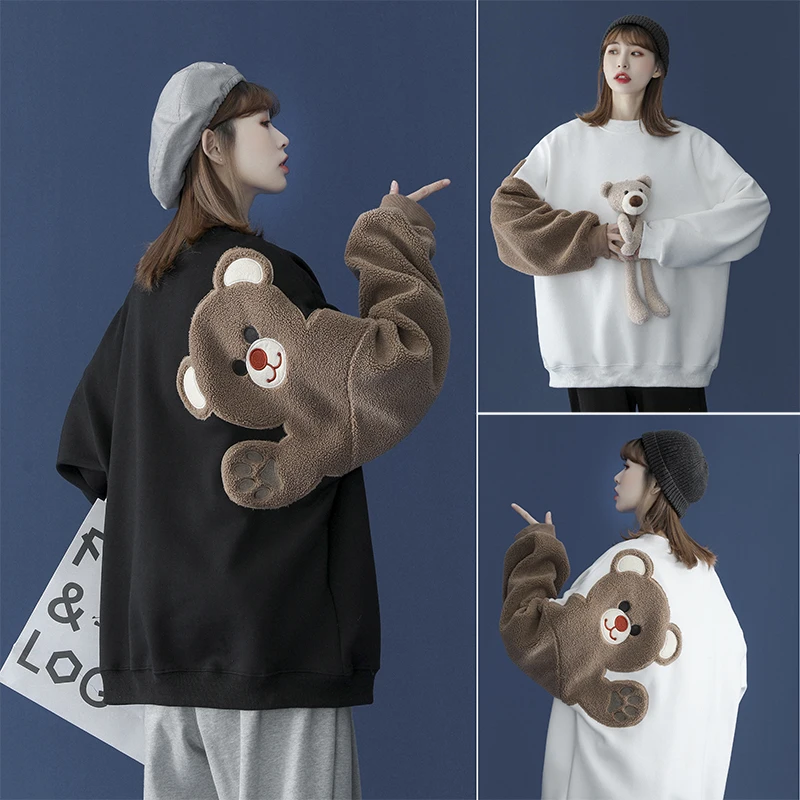 

Korean Kawaii Bear Sweater Women Autumn Winter O Neck Long Sleeve Loose Pullover Sweaters knitted sweater pull femme