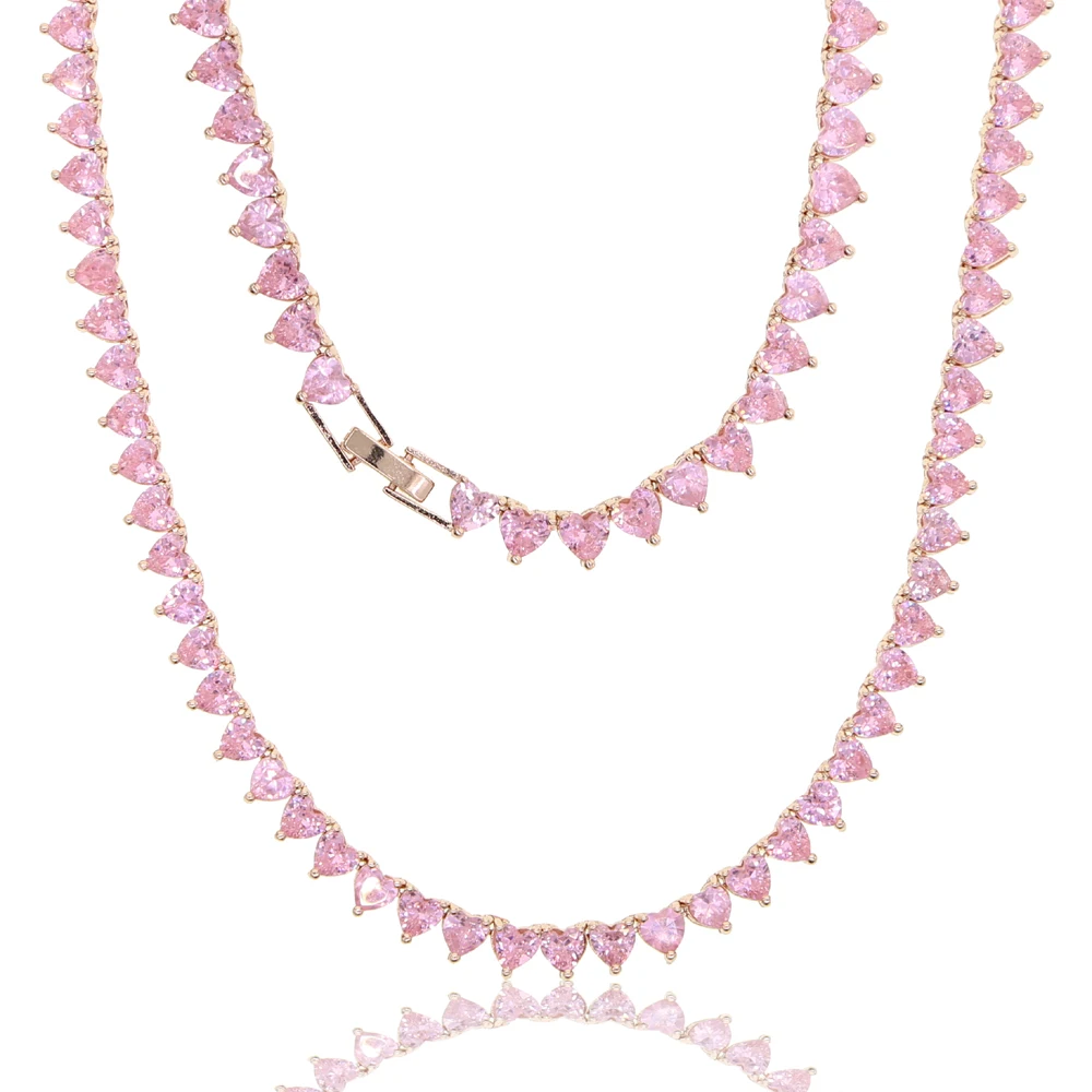 5A Сердце cz теннисное ожерелье белый розовый кубический цирконий iced out bling pink girl