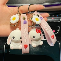 2021 new creative long ear laurel rabbit keychain cute couple girl heart cartoon doll gift car key ring pendant