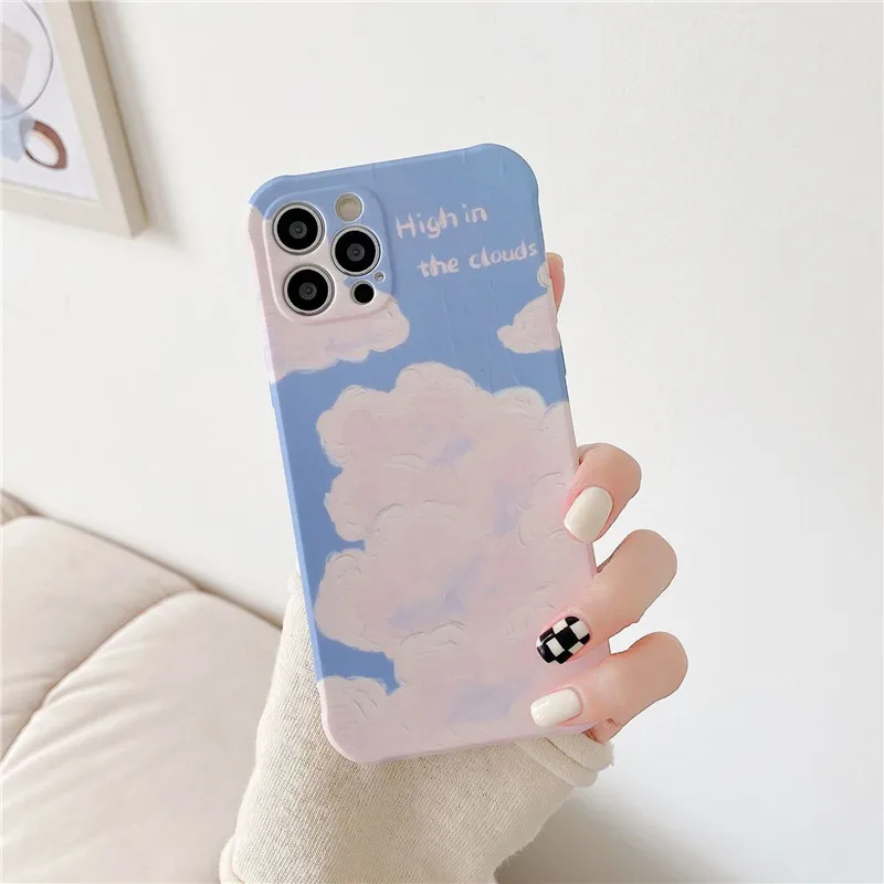 

Retro Sweet Landscape Clouds Oil Painting art Phone Case For iPhone 11 12 Pro Max Xs Max XR Xs 7 8 Plus X 7Plus case Cute Cover