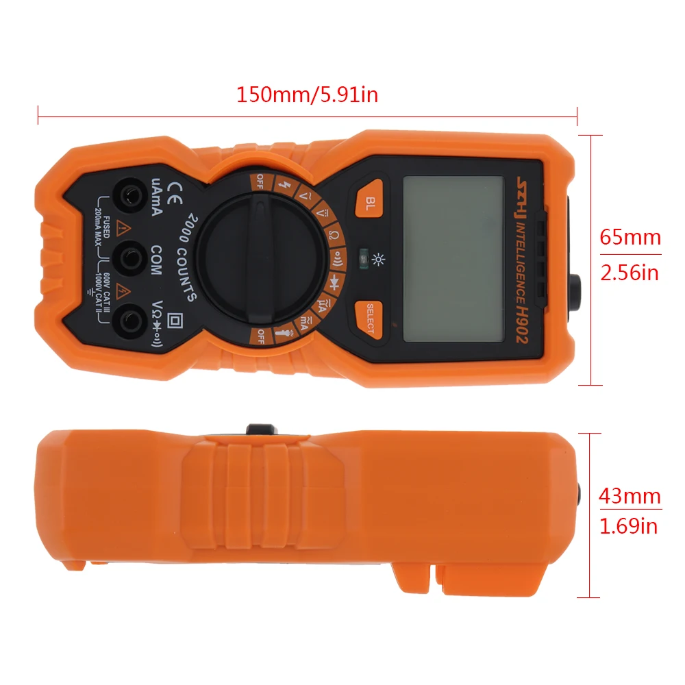 

High Precision Intelligent Digital Multimeter 2000 counts Auto Ranging AC/DC voltage meter LED Display Manual Range Hand Tools