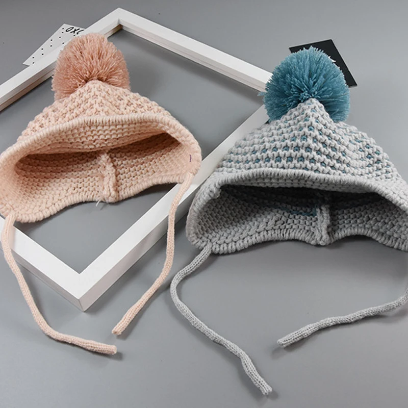 Трикотажная шерстяная детская флуоресцентная шапочка с помпоном теплая мягкая