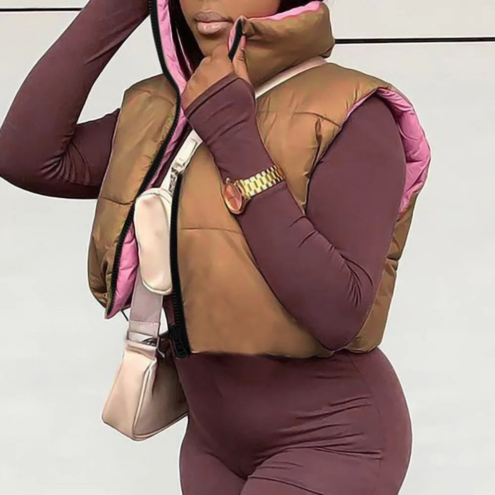 

Женская зимняя теплая безрукавка с высоким воротником, на молнии