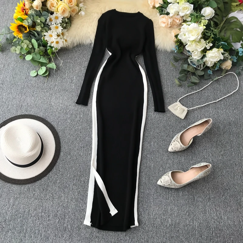 Женское трикотажное платье ALPHALMODA винтажное миди-платье с длинными рукавами в