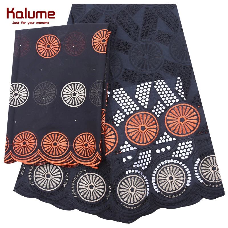 

Kalume New Arrival African Cotton Lace Fabric With Headcloth Nigerian Cotton Dubai Lace Fabric For Nigerian Party Dress F2072