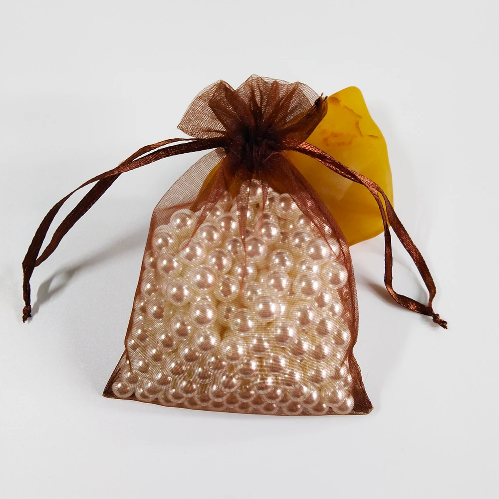 brown-coffee 500 шт. мешочек для ювелирных изделий на шнурке, 5x7 7x9 9x12 10x15 см, сумки из органзы, Свадебная Упаковка, подарочный пакет, вечерние сумки для украшений - Цвет: brown-coffee