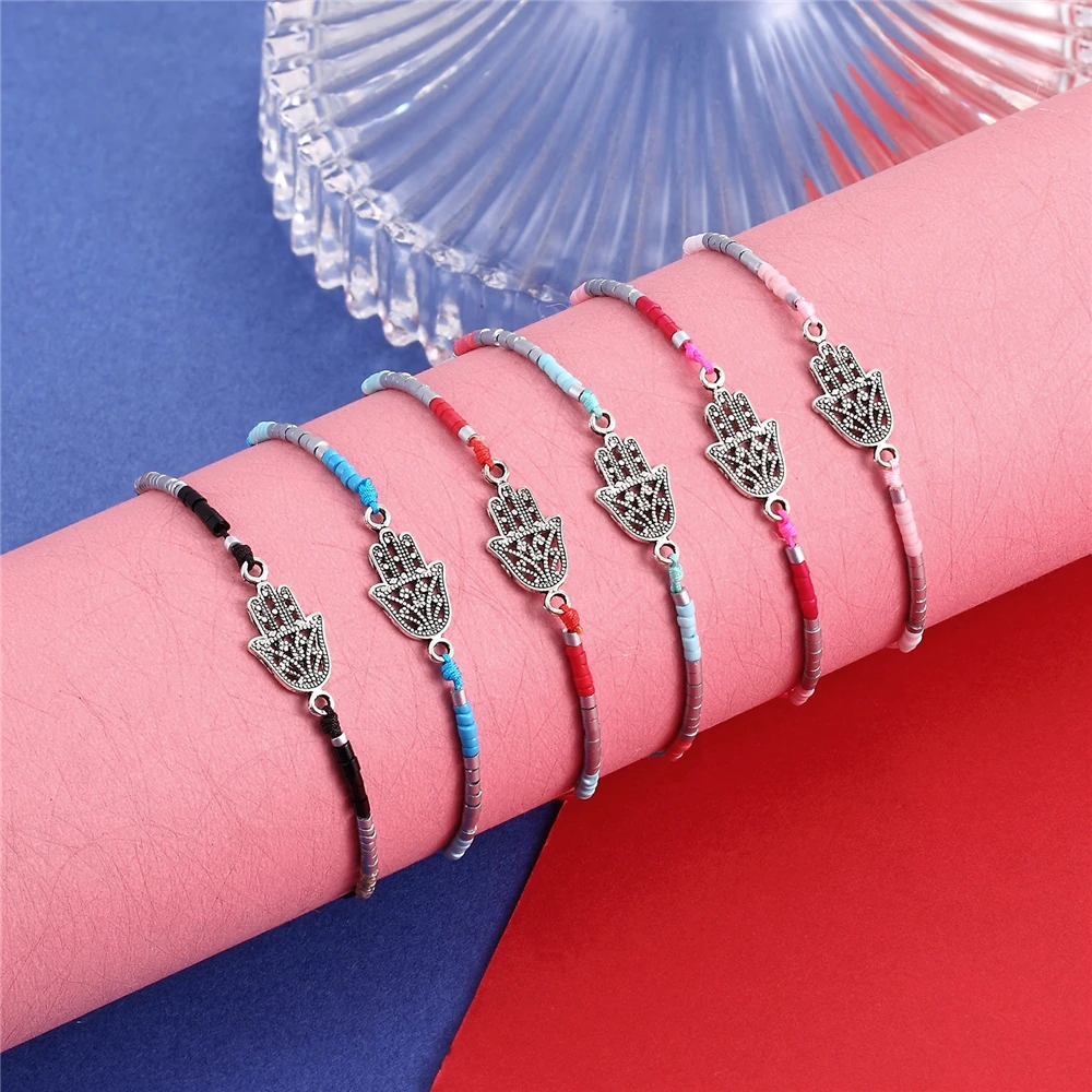 

YIZIZAI Handmade Vintage Tibetan Buddha Palm Bracelet For Women Adjustable Rope Chain Braided Rice Beads Bracelets Gifts Jewelry