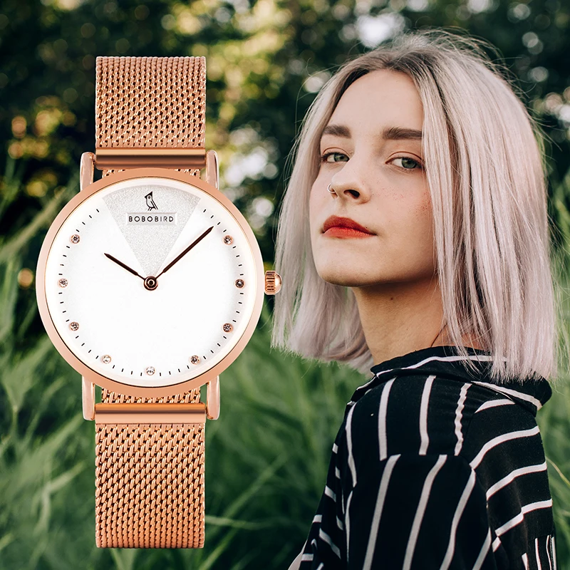 Часы BOBO BIRD женские кварцевые Роскошные наручные часы из нержавеющей