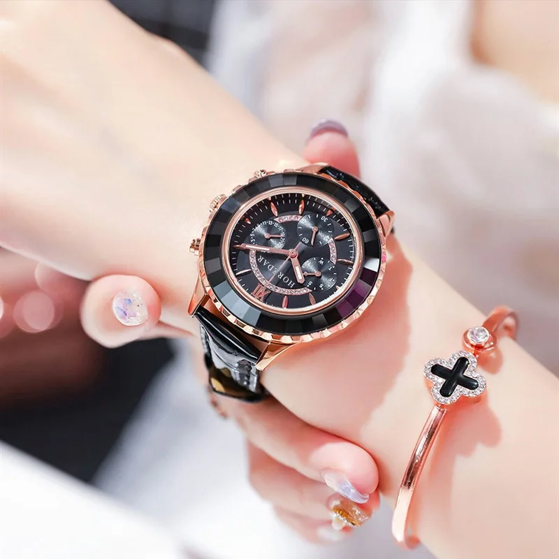 Luxury fashion casual gold women watches bracelet Women's Geneva Roman Numerals Faux Leather Analog Quartz Watch ASL |