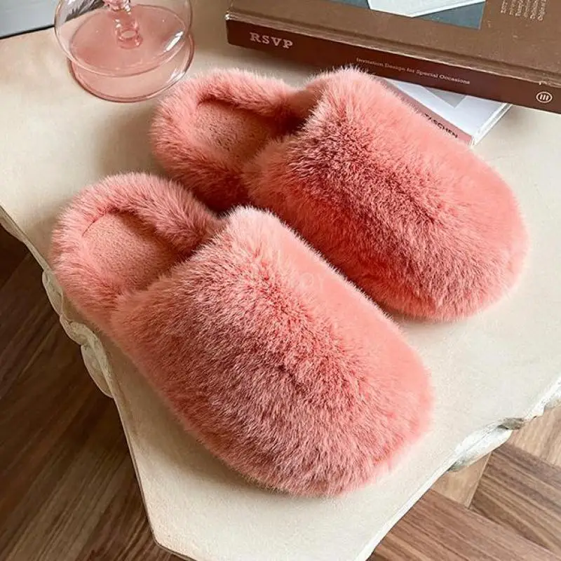 

Winter Women House Furry Slippers Fashion Faux Fur Warm Shoes Slip On Flats Female Home Slides Black Plush Ytmtloy Zapato Mujer