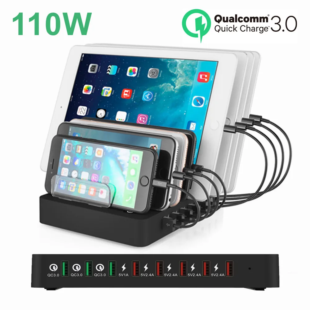 Зарядное устройство с 8 USB-портами 110/96 Вт для iPhone 12 12pro X быстрая зарядка 3 0