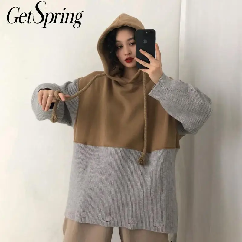 

Women Vintage Casual Long Hoodie Color Matching Hooded Sweatshirt Women Plus Size Women Hoodies Tops 2020 New Fashion Clothes