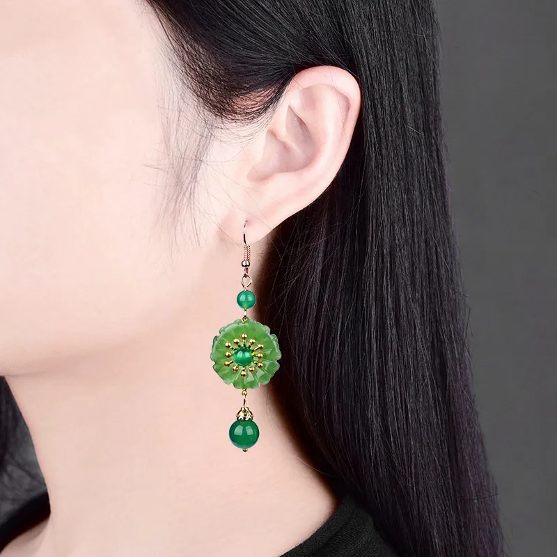 Винтажные свежие зеленые Ониксовые бусины дисковые серьги древние этнические