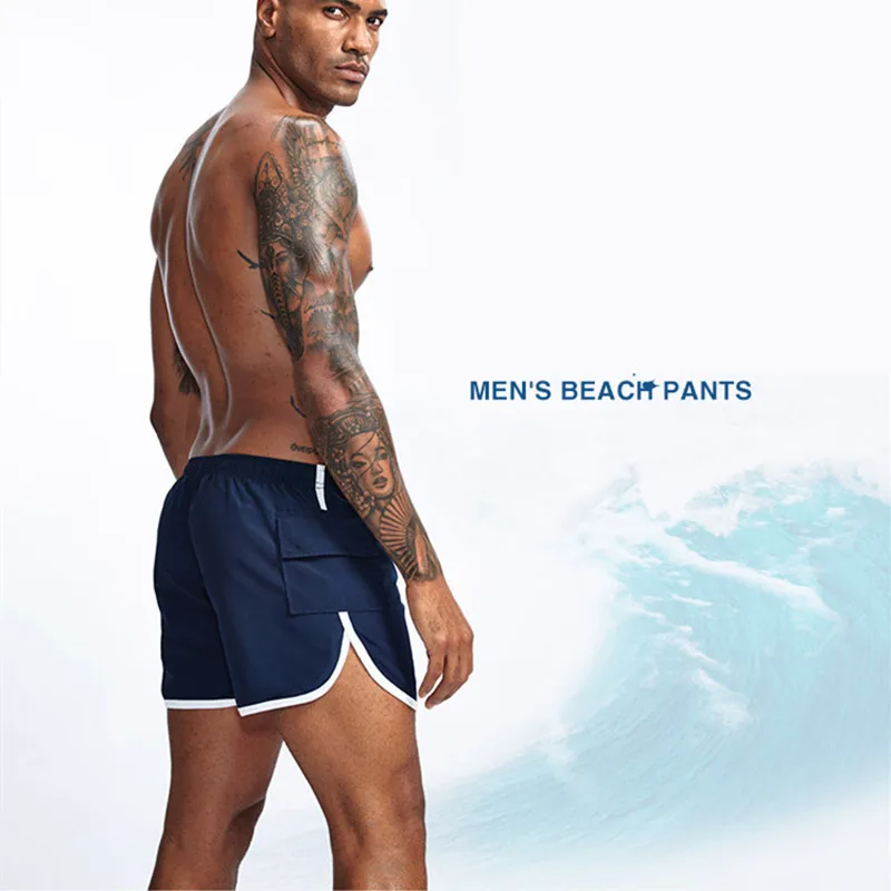 Летние мужские пляжные шорты быстросохнущие сексуальные боксеры для купания