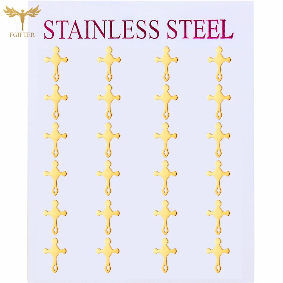 

Golden Cross Stud Earrings Set Hollow Geometric Stainless Steel Men's and Women's Accessories Waterproof Trendy Jewelry