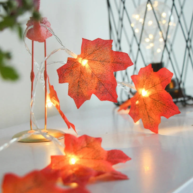 

New Artificial Autumn Maple Leaves Garland Led Fairy Lights for Christmas Decoration Thanksgiving Party DIY Decor Halloween