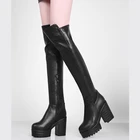 Женские высокие сапоги в стиле панк, зимние сапоги выше колена на платформе и каблуке в стиле панк, модные зимние сапоги, Женская привлекательная черная и белая длинная обувь