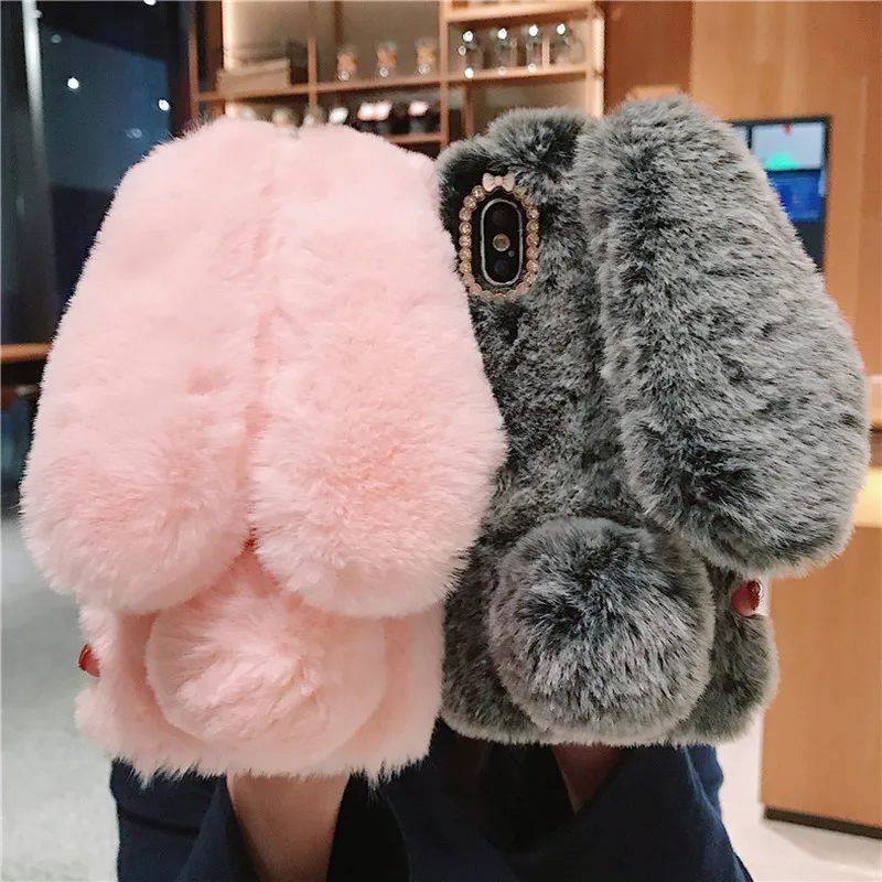 Fluffy Rabbit Silicone cover For Xiaomi Mi 9 A2 lite for Xiaomi POCO X3 NFC M3 9T 10 Pro 9A Redmi 8 T 8A 7A 9S Note 9 5 6 7 Case