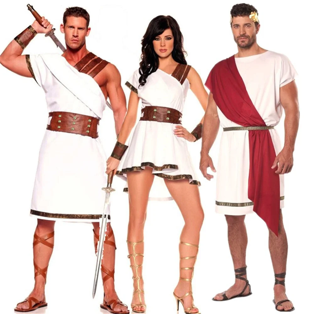

Adult Egypt Ancient Greece Roman Warrior Couples Outfit Halloween Cosplay Medieval Greek Goddess Costume