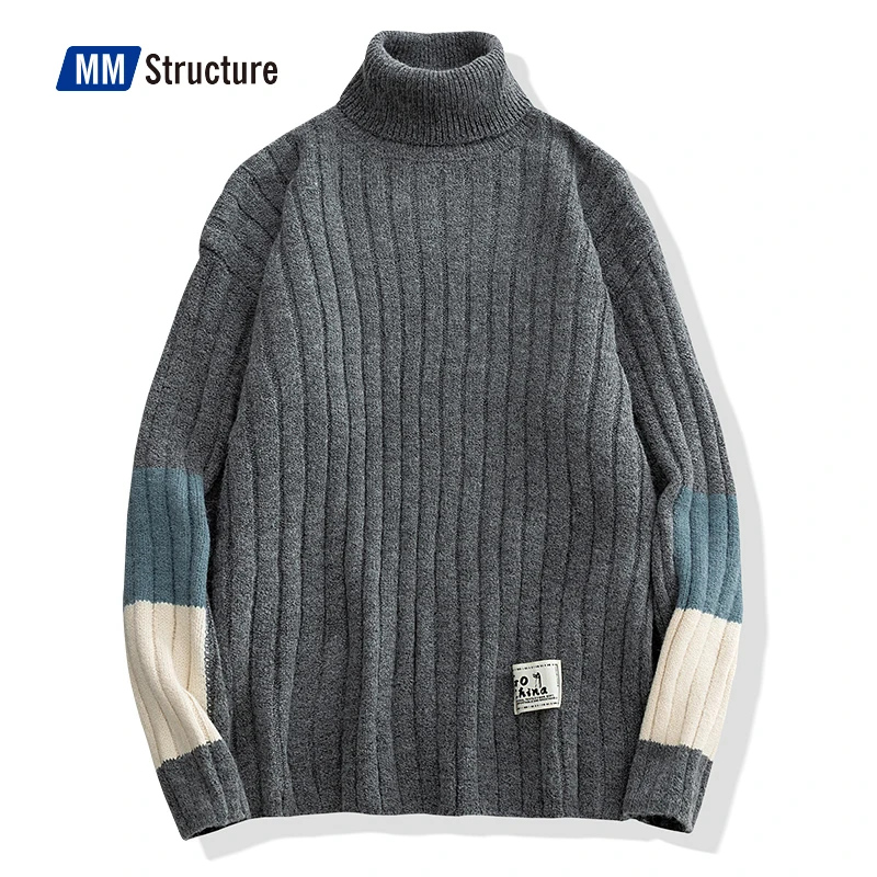 Зимние теплые мужские свитера с высоким воротником японские повседневные