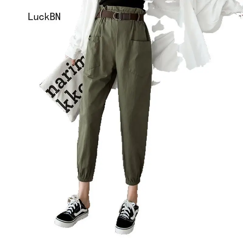 

Female Office Work Harem Pants Solid Color Women High Waist Pants Harajuku Chic Ladies Pencil Pant Trousers Casual Cargo Pants