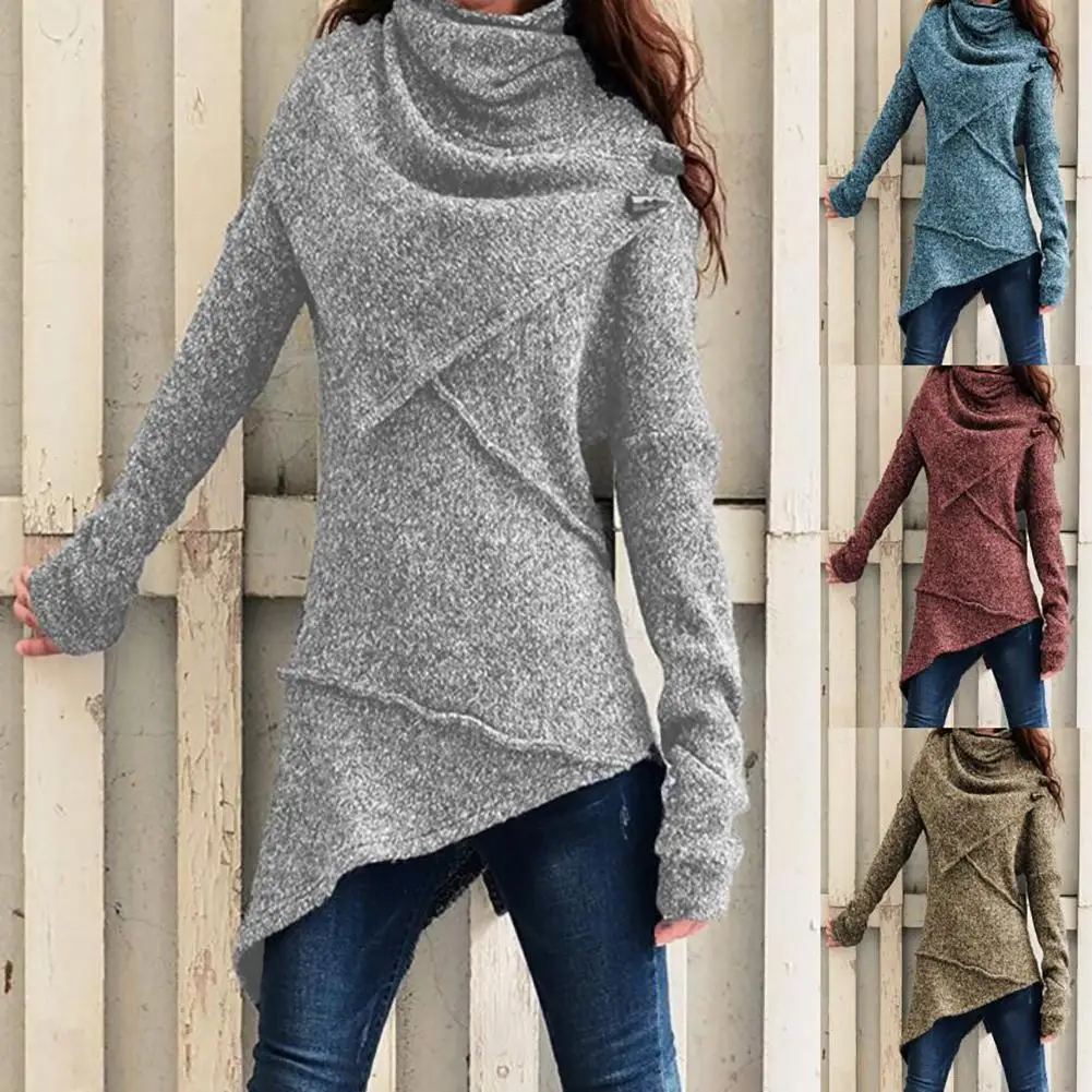 

Женский трикотажный свитер-водолазка, облегающий пуловер с асимметричным подолом, Осень-зима