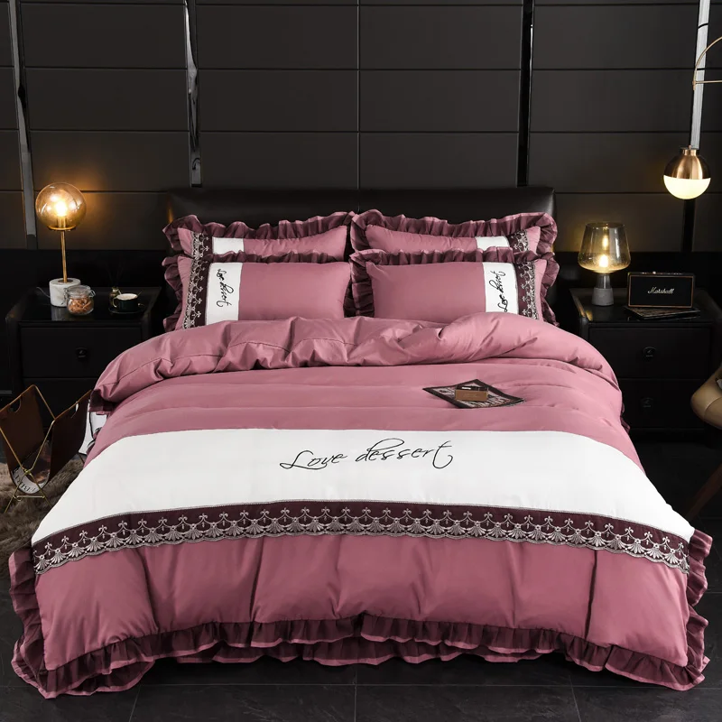 

Korean embroidery cotton four-piece set luxury cotton lace quilt bedding Princess Wind Four Seasons Kit