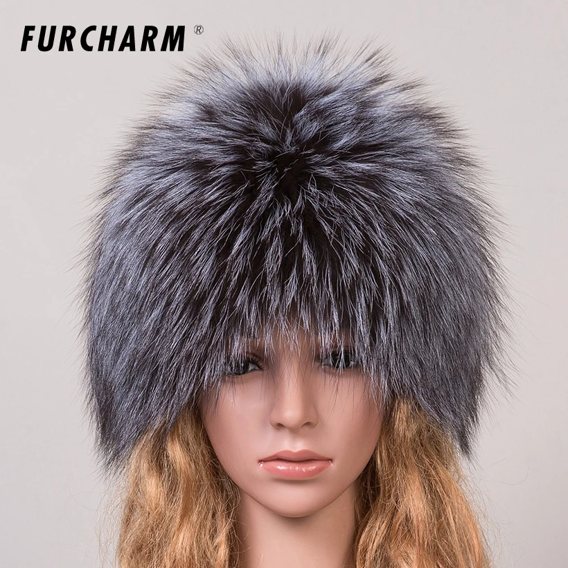 Женская шапка зимняя из 100% натурального Лисьего меха с помпоном Меха чернобурки