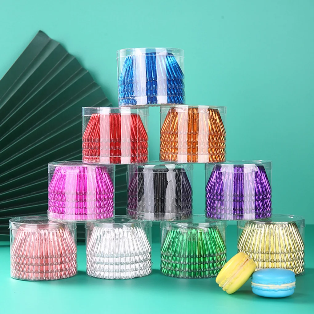 

100Pcs Grease Proof Baking Paper Cases Aluminum Foil Muffin Cups Cake Cupcake Liners for Wedding Party, Black