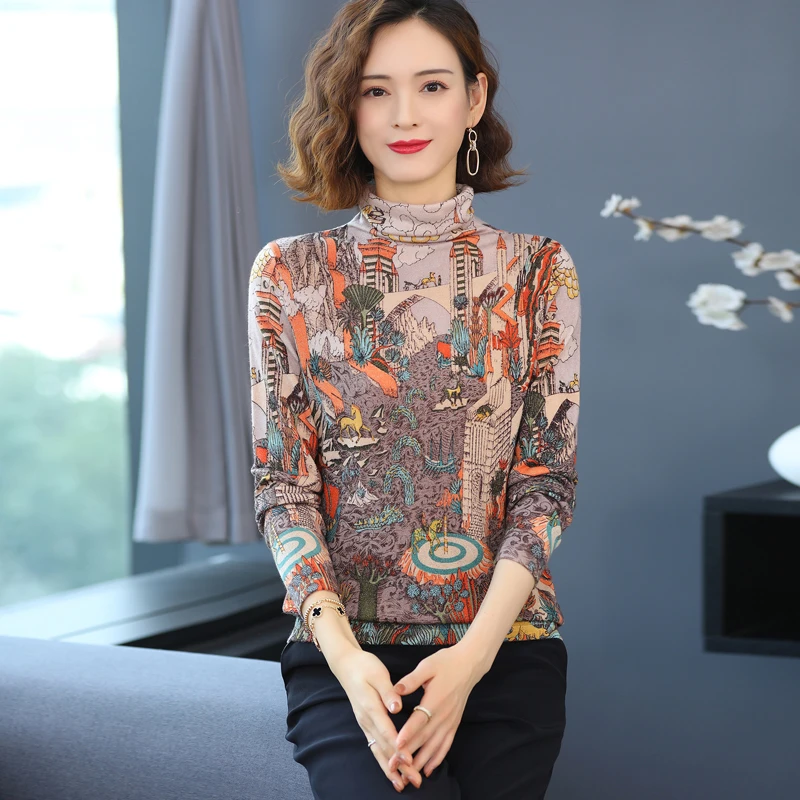 Женская обувь в винтажном стиле Свитер с принтом осень-зима цветочным джемпер