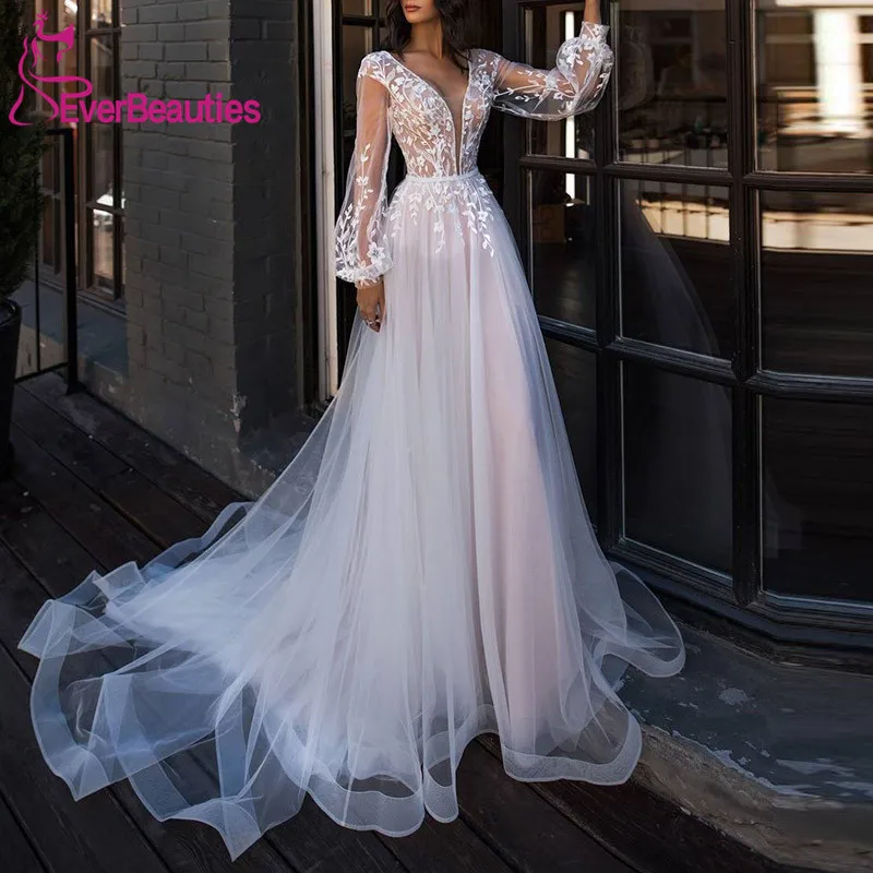 Vestidos De Novia пляжные свадебные платья Boho Robe Mariage 2020 Тюль с длинным рукавом
