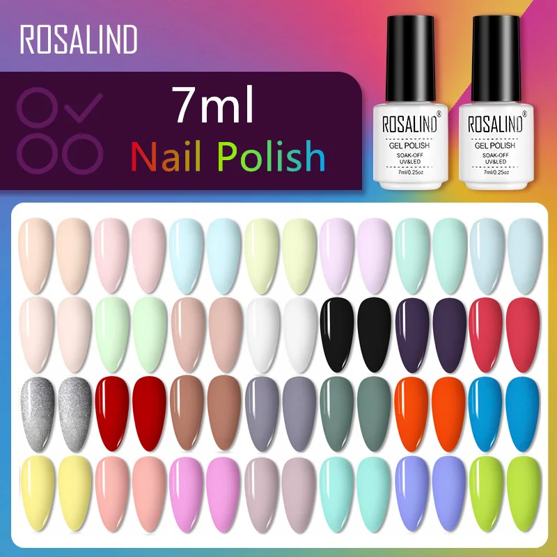 

ROSALIND Pure Color Nail Polish Gel Macaron Hybrid Varnishes Semi Permanent Nail Art Designed Manicure Base Top UV Nail Gel New