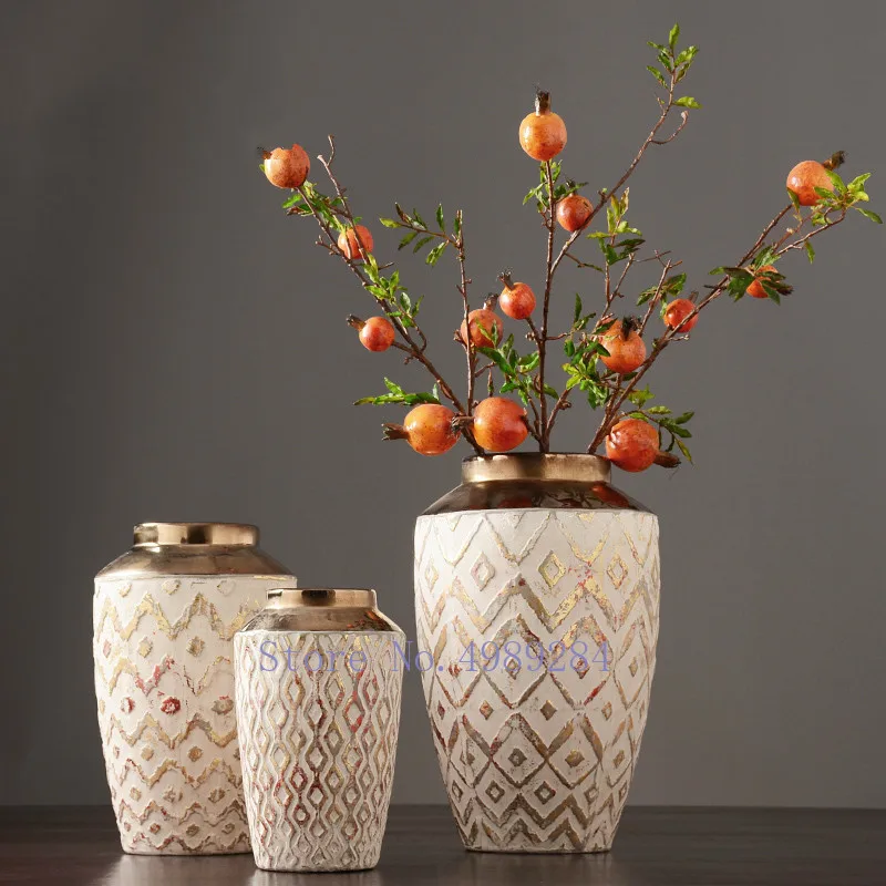 Скандинавская креативная керамическая ваза в стиле ретро Золотая современная