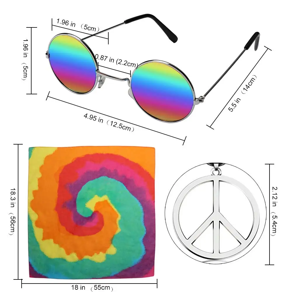 Набор аксессуаров для одежды в стиле хиппи очки ожерелье и шарф с надписью мира
