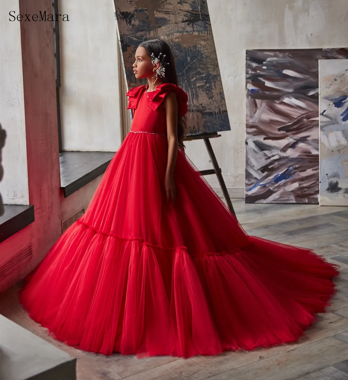 

Flower Girl Dress A-Line O Neck Puffy Girls Holy First Communion Dress Princess Sleeveless Party Pageant Gowns