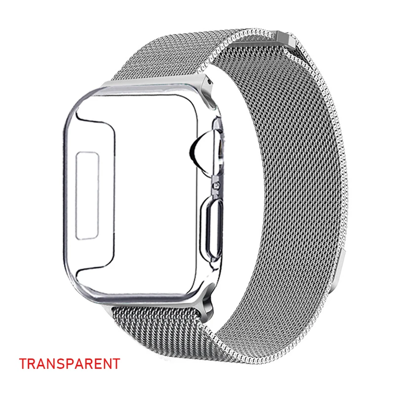 Чехол+ ремешок для Apple Watch 5 ремешок 44 мм 40 мм iWatch ремешок 42 мм 38 мм Миланская Петля Браслет ремешок для Apple watch 4 3 2 1 - Цвет ремешка: Transparent case