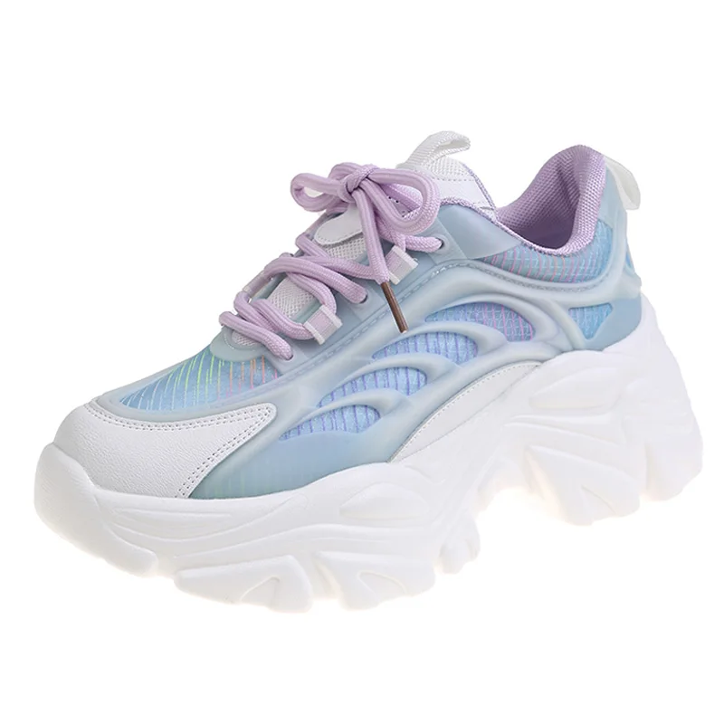 

Women's Sports Shoes Color Matching Lace-up Vulcanized Women's Shoes 2021 New Stitching Thick-soled Height-increasing Shoes