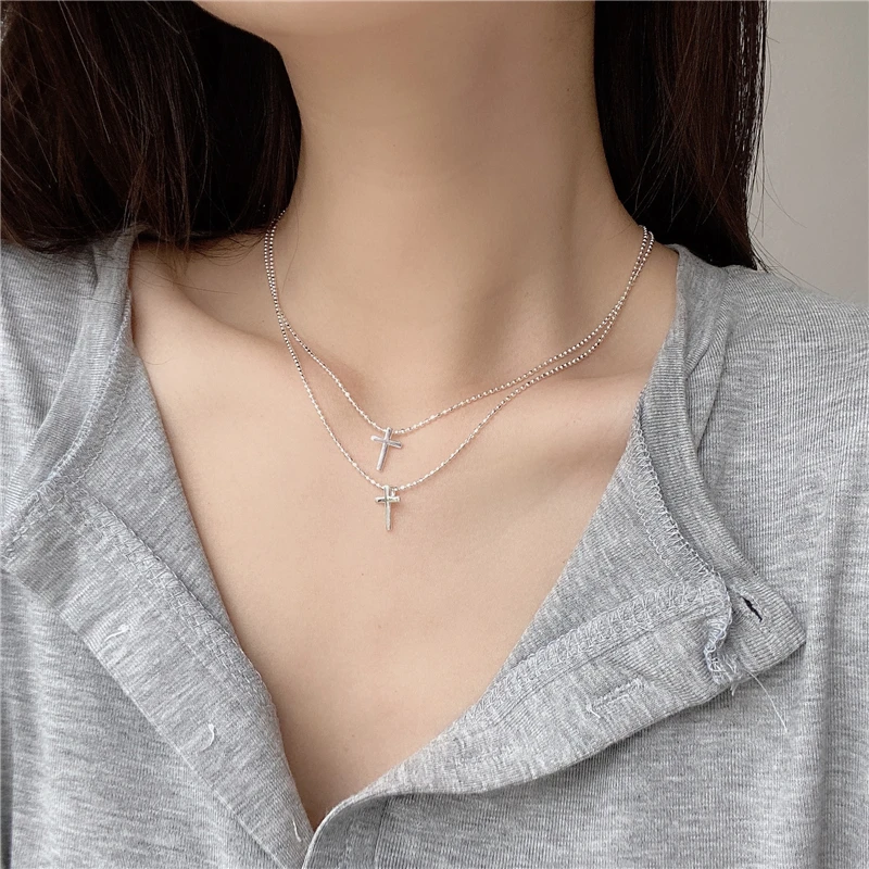 

Ckysee Simple Design 925 Sterling Silver Necklace Cross Pendant Bead Chain Necklace For Women 2021 Fashion Daily Jewelry