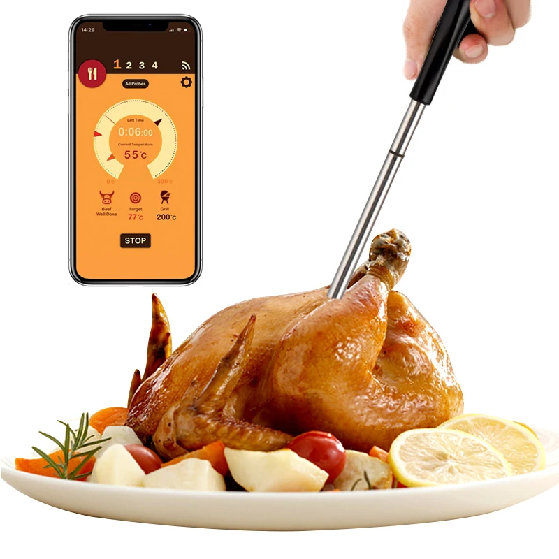 

Rotatable Meat Thermometer Wireless Food Steak Thermometer Kitchen Oven Digital Bluetooth Barbecue Accessories Smoker Rotisserie